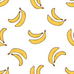 Obraz na płótnie Canvas Seamless pattern with yellow banana. White background. Vector illustration hand drawn doodle. Sweet fruit, summer vitamin, vegetarian. Print for wrapping or paper, fabric