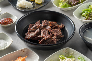 Pork ribs, makguksu, beef ribs, Korean beef sashimi,noodles