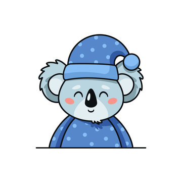 recommend clip art: Cute koala in pajama and night cap in cartoon style. Vector flat illustration
