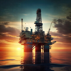 Fototapeta na wymiar Ai generated illustration offshore oil Industry technology with oil Rig