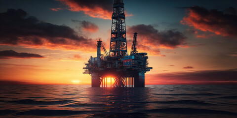 Fototapeta premium Ai generated illustration offshore oil Industry technology with oil Rig