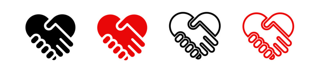 Hand palm care love symbol vector. Handshakes heart vector icon