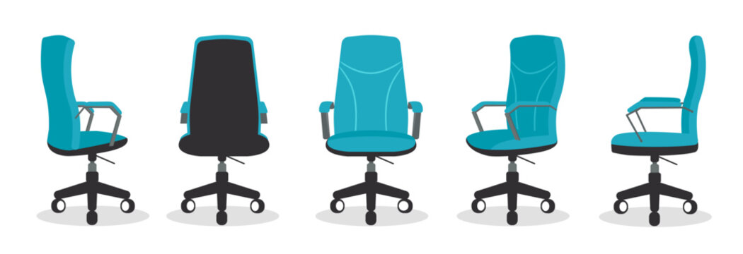 Office chair or desk chair in various points of view. Vector illustration.