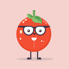 cute little happy nerdy tomato with glasses logo vector art sticker