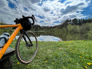 Gravel bicycle in the city park on the spring season