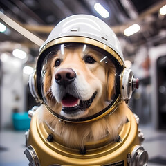 Golden Retriever Soaring to New Heights: Astronaut Canine Adventure | Generative Ai