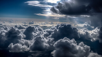 Obraz premium Sunrise seen from the air, dramatic view. Sky, heaven image. Generative AI.