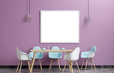 Blank wooden picture frame mockup on wall in modern interior. Vertical artwork template mock up for artwork, painting, photo or poster in interior design with Generative AI technology