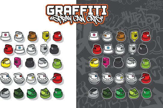 A set of graffiti caps in  vector design, graffiti spray can caps artwork
