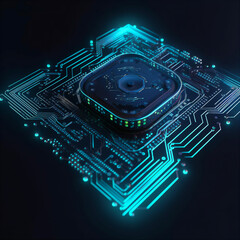 Neon circuit board, Artificial Intelligence concept background. AI generated.