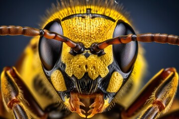 Macro shot of the head of a hornet on a black background, a detailed capture made possible by Generative AI