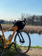 Fototapeta premium Gravel bicycle in the city park on the spring season