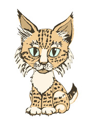 Little baby lynx. Cartoon vector illustration.