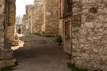 Obraz premium Closing in the gate to the Tanczyn Castle (castle ruins, fragments of walls) in the village of Rudno, near Krakow in Poland.