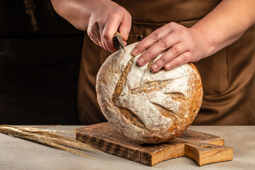 Bread, traditional sourdough bread cut into slices. Bakery, food concept. Top view