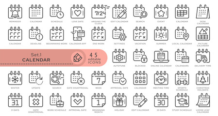 Set of conceptual icons. Vector icons in flat linear style for web sites, applications and other graphic resources. Set from the series - Calendar. Editable outline icon.	
