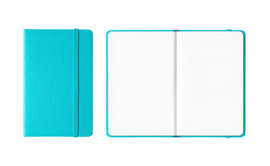 Blue closed and open notebooks isolated on transparent background