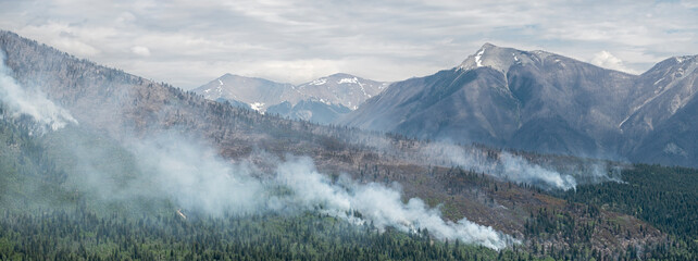 Panoramic view of a forest fire in Kootenay National Park, British Columbia, Canada