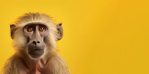 Portrait Baboon Isolated Bright Yellow