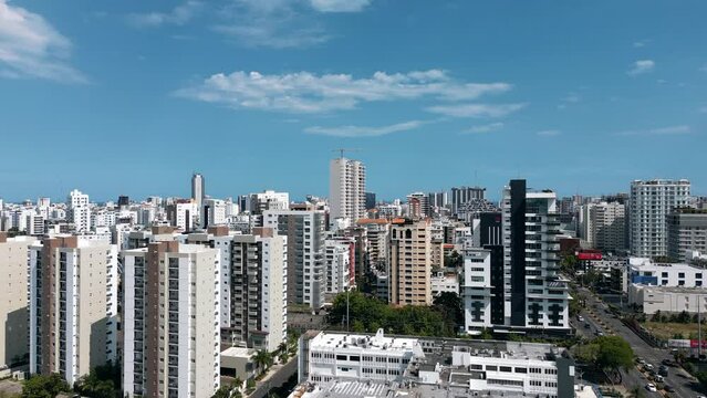 Panoramic view of the business center of Santo Domingo. Skyscrapers and office buildings in downtown.