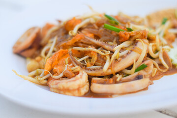 Thai stir-fried rice noodles with shrimp (Pad Thai)