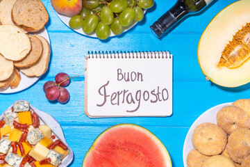 Buon Ferragosto (happy in italian language) holiday background. Summer Italian harvest festival...