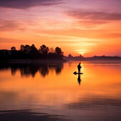 Silhouette of a man fishing during sunrise - 1