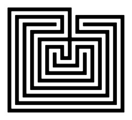Rectangle shaped Cretan labyrinth. Classical design of a single path in seven courses, as depicted on silver coins from Knossos. A confusing structure in Greek mythology, served to hold the Minotaur.