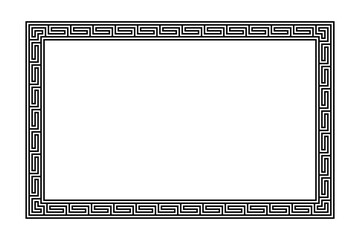 Rectangle frame with Greek fret ornament and a seamless meander pattern. Decorative oblong border, constructed from continuous lines, shaped into a repeated motif. Also known as Greek key or meandros.