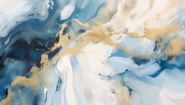 Abstract paint texture marble wedding floor, light gold and dark azure. Generative Ai Illustration. © Saulo Collado