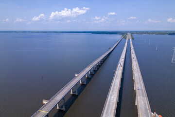 Fototapeta na wymiar Aerial view of the bridge over the mississippi river. highway road over the water
