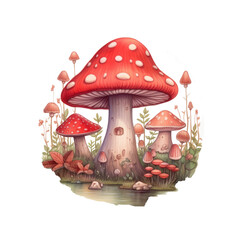 Cute Mushroom Whimsical Magical Fantasy Clip Art - Purple with Flower - Vintage Transparent Background AI generated
