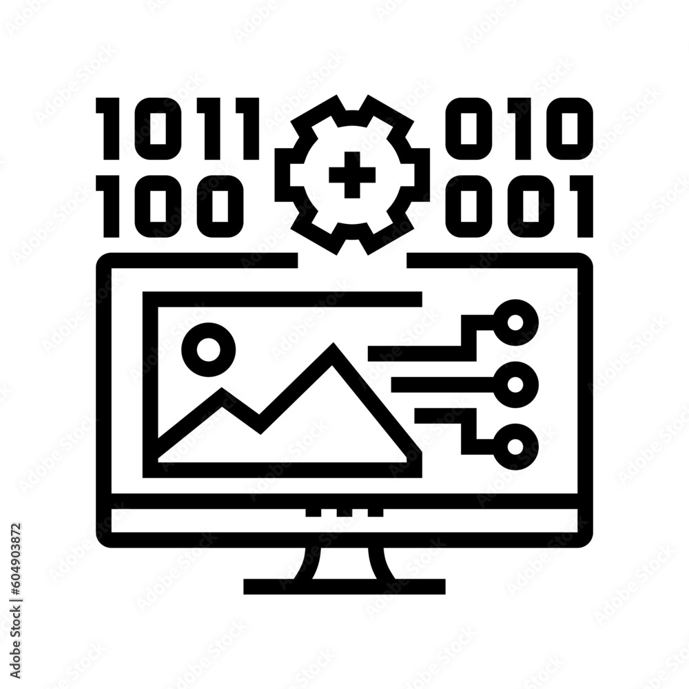Poster ai image generation future technology line icon vector. ai image generation future technology sign. 