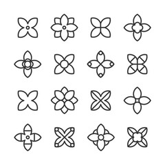 Four-leaf flower element. Set of 4 geometric emblem of lilac flower. Modern abstract linear shape for emblem, badge, insignia.