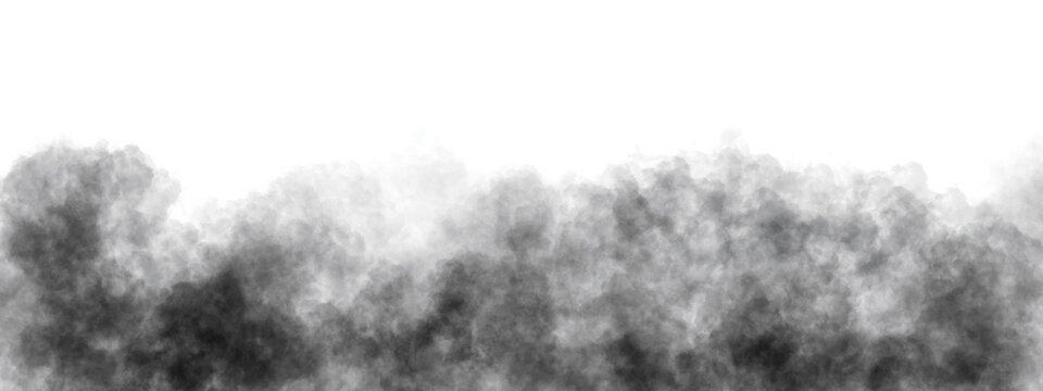 Realistic black cloud or smoke. Black fog or smoke on transparent background. PNG image