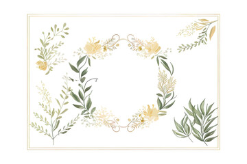 Floral watercolor logo elements. Wreath borders. Vector illustration desing.