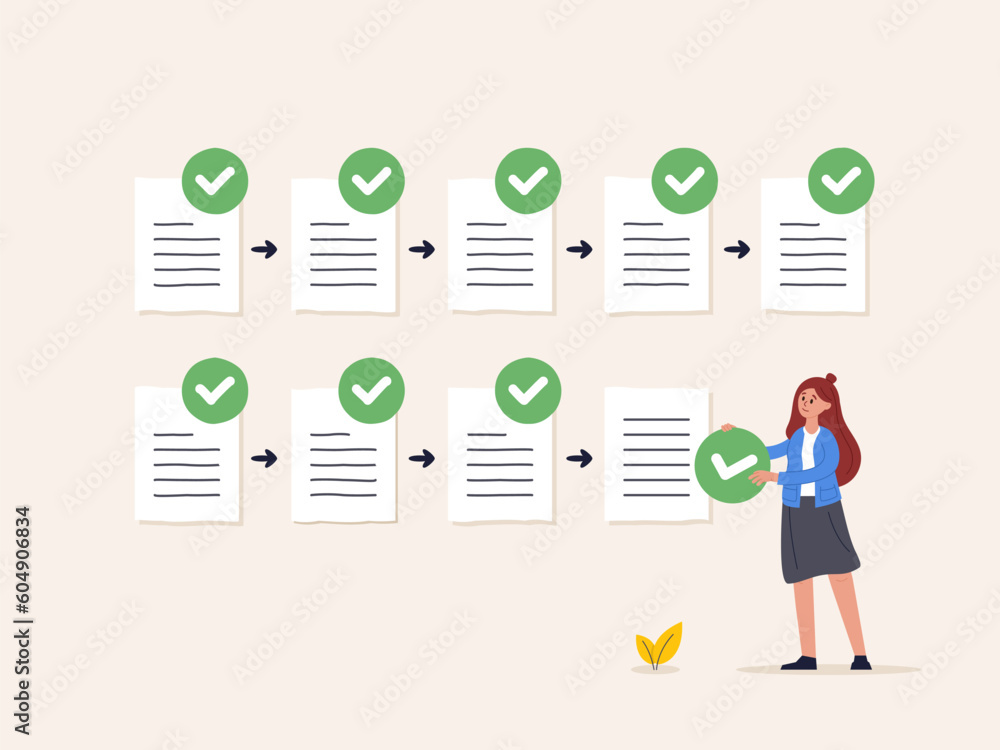 Poster approval document concept. project tracking or goal tracker. successfully completed part of checklis