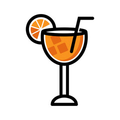 Glass icon of orange juice in flat style. Glass of orange juice and orange fruits on white background.