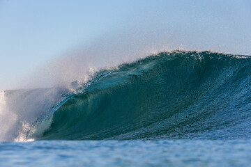 perfect wave breaking on a coral reef