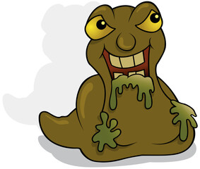 Brown-green Funny Garbage Monster with Green Slime