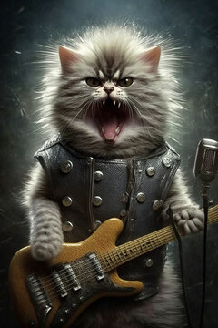 Heavy metal guitar cat