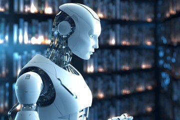 Robotic ai,chat bot.futuristic technology or machine learning data development and reaction or retaliation process concepts.library information