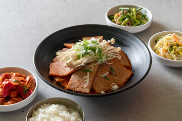 Spam, duruchigi, pork ribs, grilled mackerel, Lim Yeon-soo, egg roll, Korean food - obrazy, fototapety, plakaty
