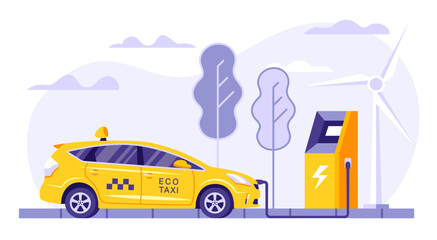 Naklejka premium Taxi service. Online ordering taxi car, rent and sharing using service mobile application. Smartphone with route and points location on a city map on the urban landscape