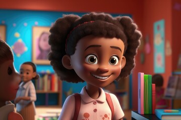 Fototapeta premium Illustrations of cartoonish Ethnic diverse young people inside a classroom - Kindergarten - Created with generative ai Technology