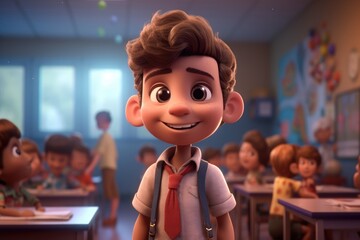 Illustrations of cartoonish Ethnic diverse young people inside a classroom - Kindergarten - Created with generative ai Technology