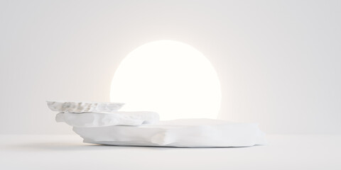 White stone podium for product presentation. Mockup for exhibitions, 3d illustration