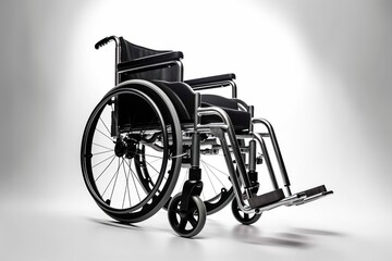 Fototapeta na wymiar empty wheelchair isolated on white background close up. concept medicine and healthcare. restorative procedures. Advertising of a medical clinic. Place for text, copy space