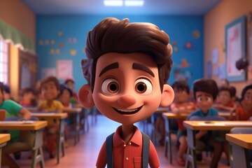 Illustrations of cartoonish Ethnic diverse young people inside a classroom - Kindergarten - Created with generative ai Technology