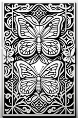 black and white pattern with flowers on transparent background